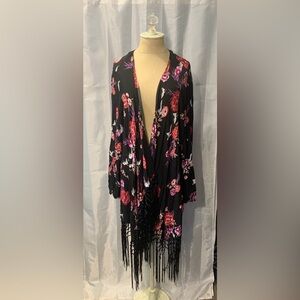 Torrid Long Sleeve Women's Size 2 Roll Tab Sleeves Open Front Floral Cardigan